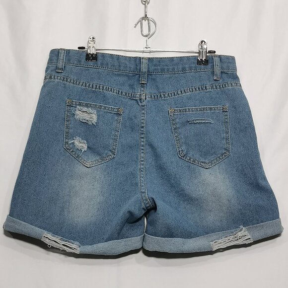 Distressed Light Wash Denim Shorts Size L NWOT #102 - Picture 3 of 5